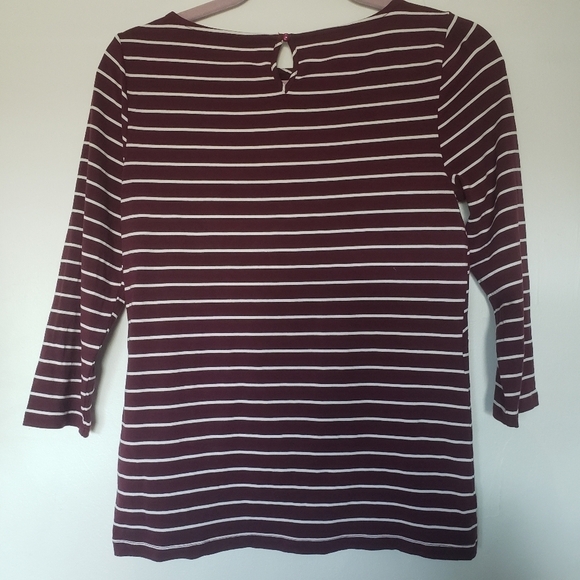 Talbots Boat Neck Burgundy Striped Quarter Sleeve Women's Top Size SP - Picture 2 of 6
